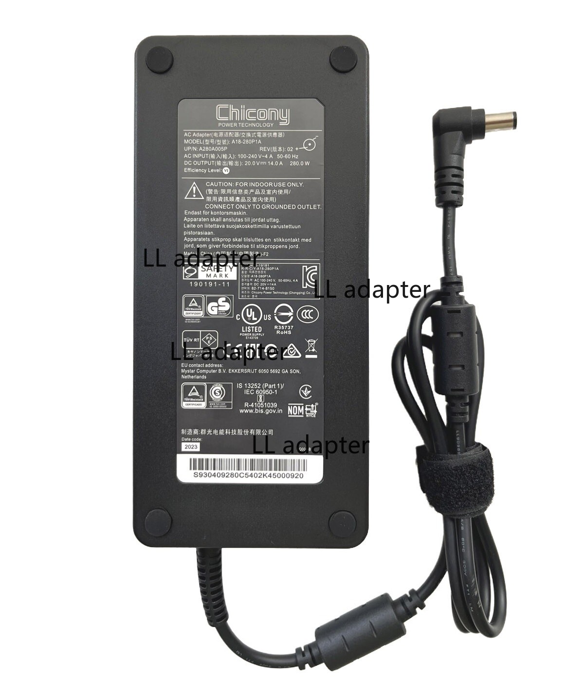 Chicony 14A 280W AC Adapter Charger For MSI GL65 GL75 GP65 GP75 Leopard 7.4mm