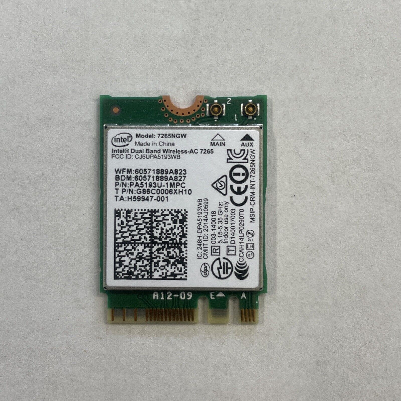 Genuine Intel Dual Band Wireless-AC 7265 WiFi Card + BT 4.2 7265NGW PA5193U-1MPC