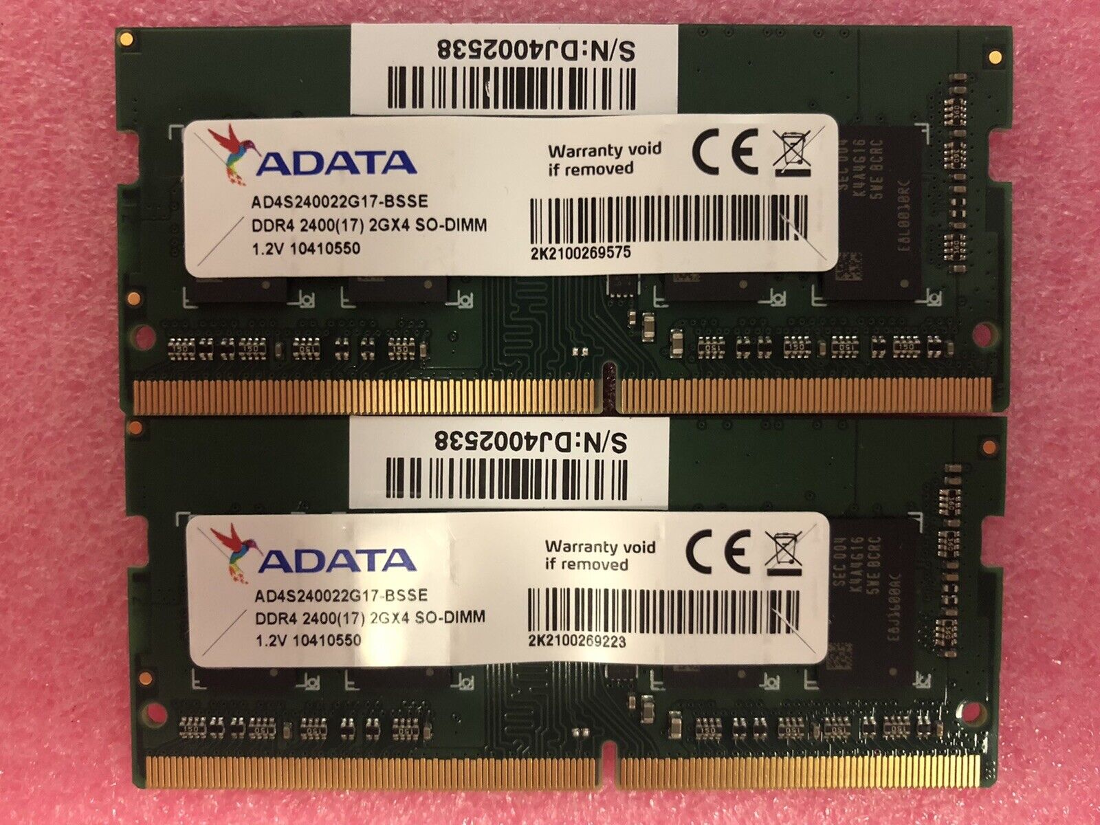 LOT OF 2--ADATA 2G RAM DDR4 2400 SO-DIMM 1.2 V AD4S240022G17-BSSE