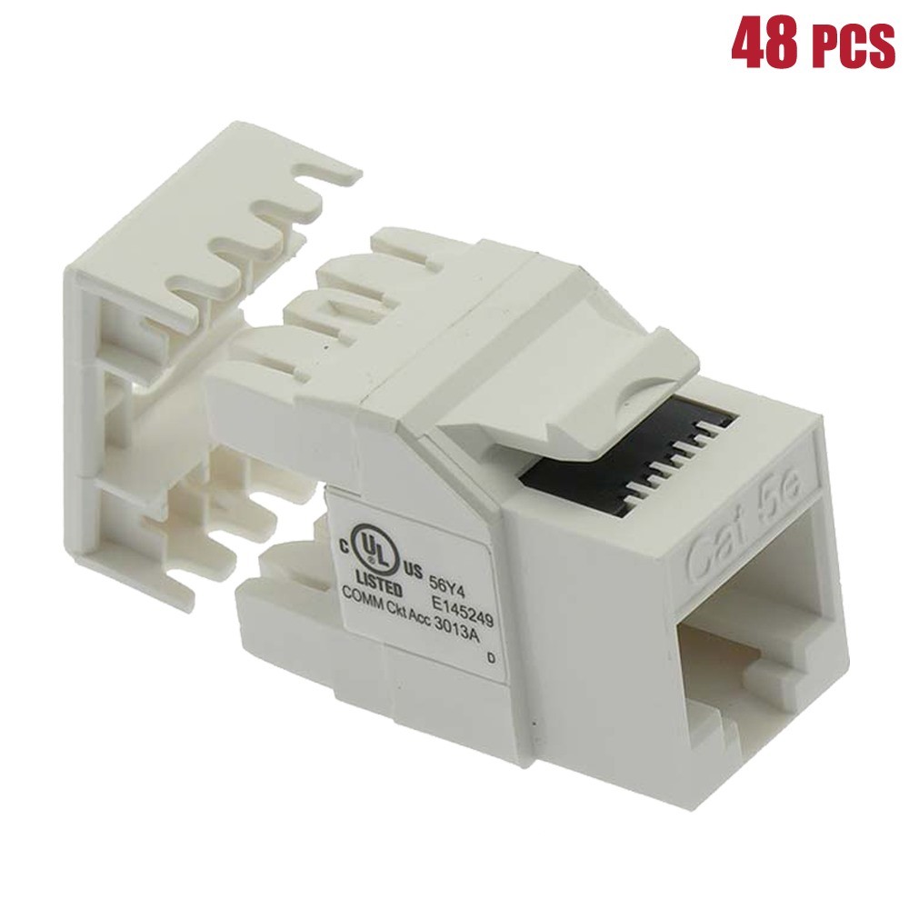 48 Pcs Cat5e RJ45 Network Ethernet Keystone Jack 180 Degree 110 Punch Down White