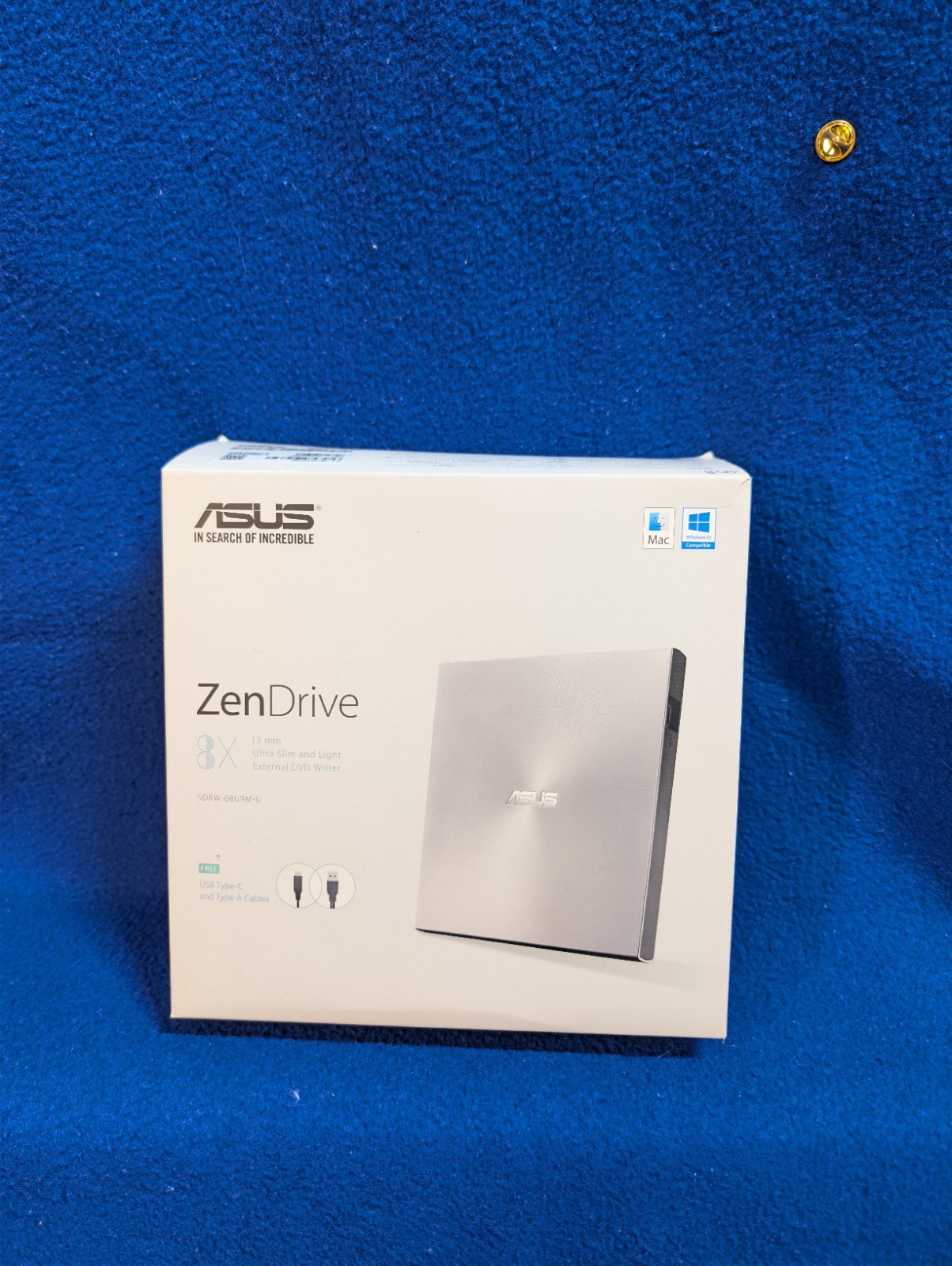 ASUS ZenDrive SDRW-08U9M-U External DVD Writer USB-C & USB-A 8X Slim Silver