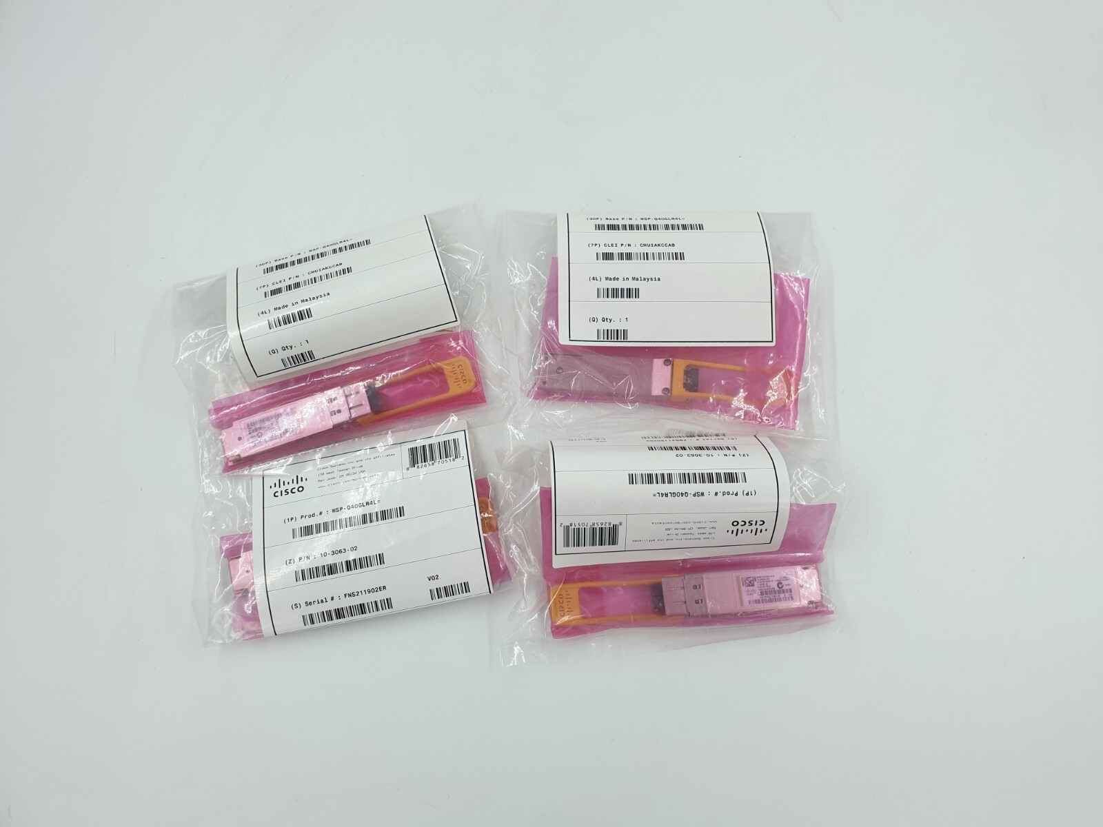 4 pcs Cisco WSP-Q40GLR4L 40GBASE Fibre Optic Transceiver