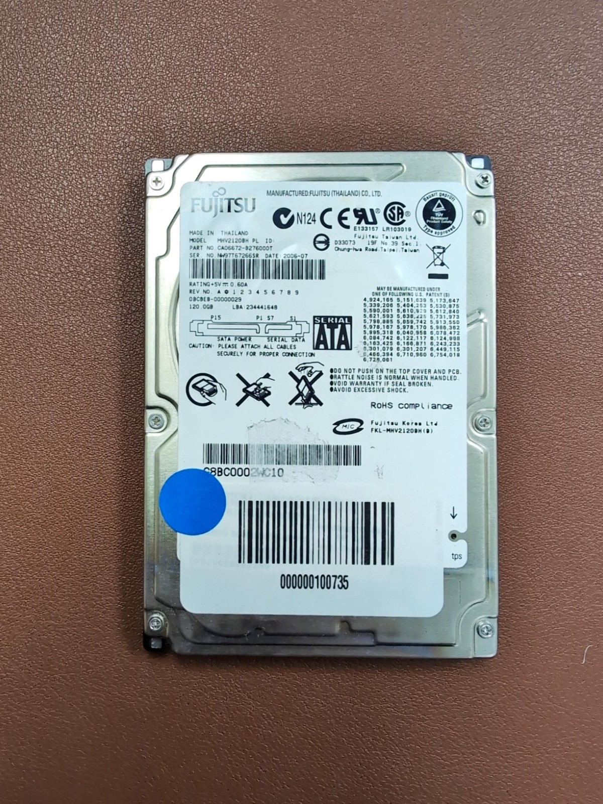 Lot of 2 2.5" SATA 120GB 5,400 RPM HDD Fujitsu - Tested Working