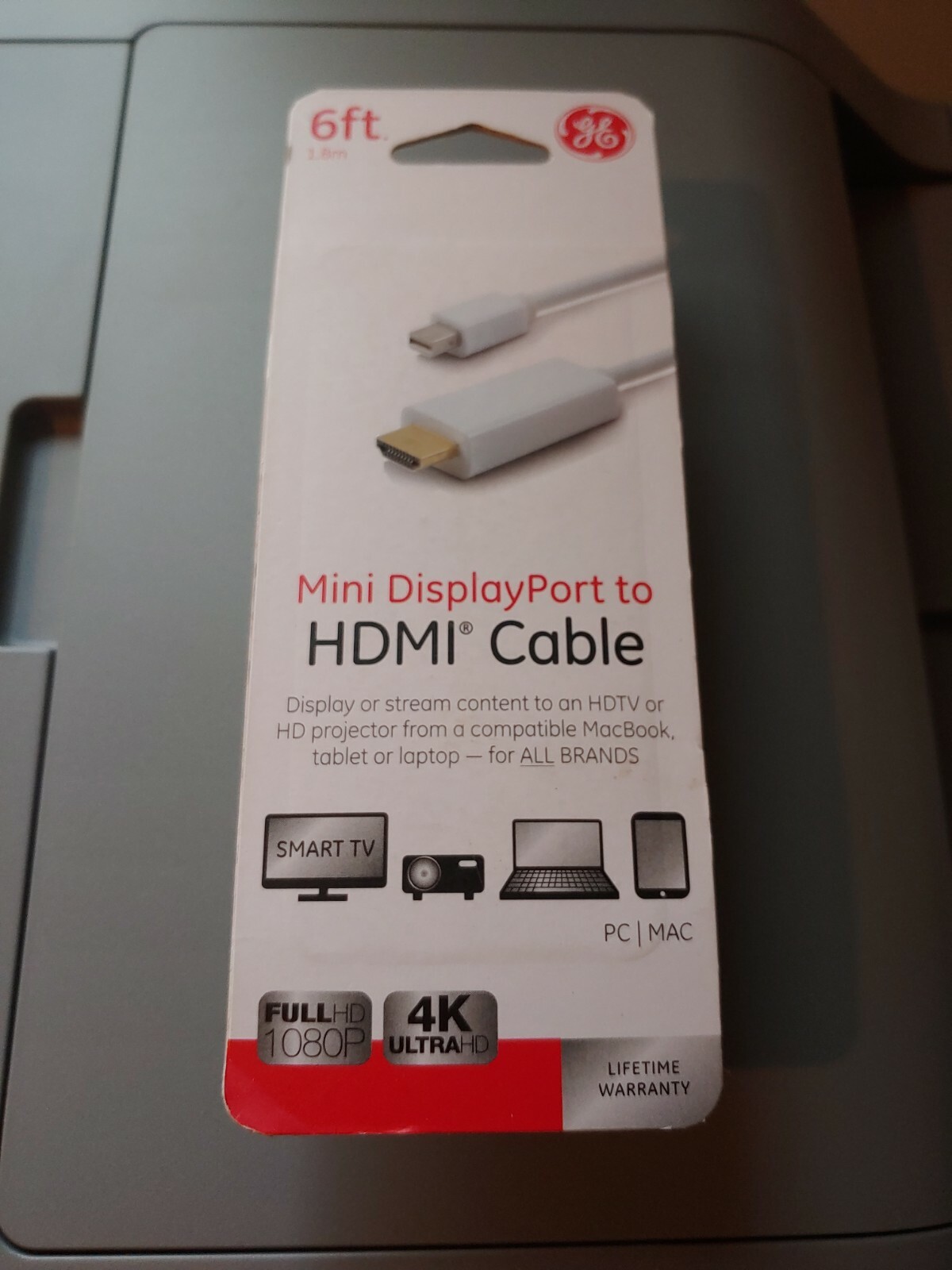 NEW GE Mini DisplayPort to HDMI Cable 6 ft HDTV PC MAC Full HD 1080P 4K