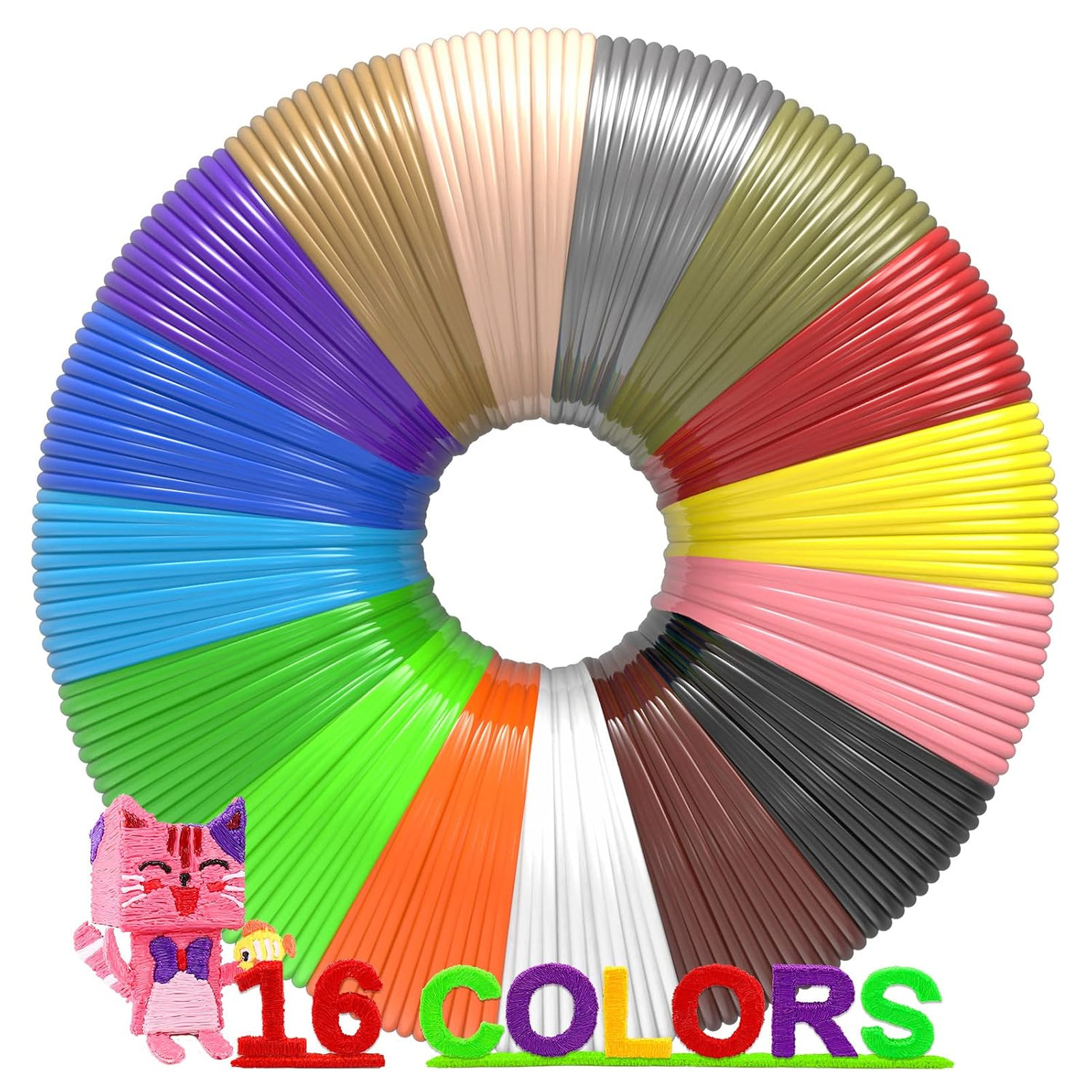 3D Pen Filament 16 Colors 160 Feet Compatible with MYNT3D SCRIB3D PIKA3D Pro