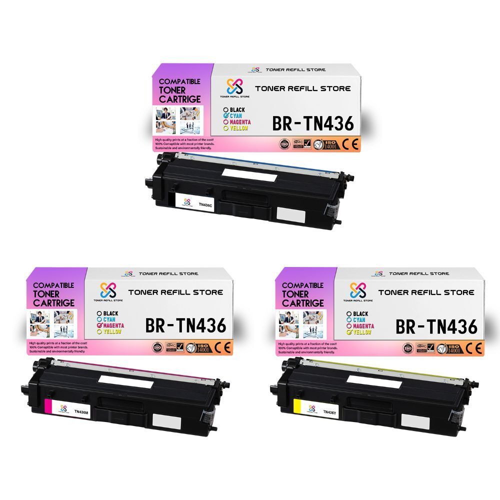 3Pk TRS TN436 C M Y Hi-Yield Compatible for Brother HLL8260CDW Toner Cartridge