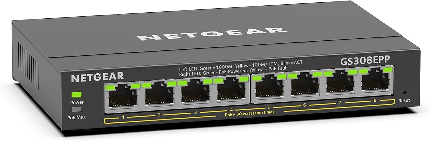 NETGEAR Ethernet Switch 8-Port Gigabit 8-PoE-123W Network Split Hub-GS308EPP