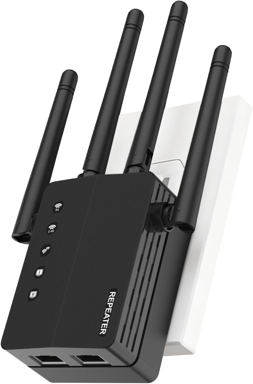 WiFi Extender Signal Booster Dual Band 2.4/5GHz – 1200Mbps – WPS – Black