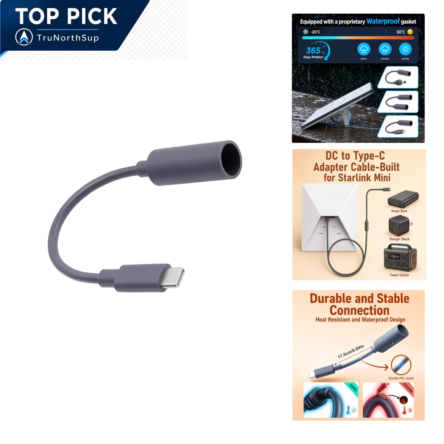 Starlink Mini Power Extension Cable 16AWG Waterproof DC5521 to USB-C