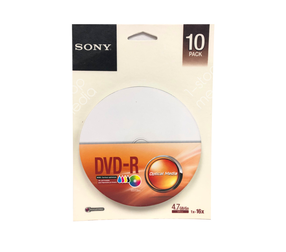10-pack SONY White Inkjet Hub-Printable DVD-R - 16x 4.7GB 120mins 10DMR47SCPP