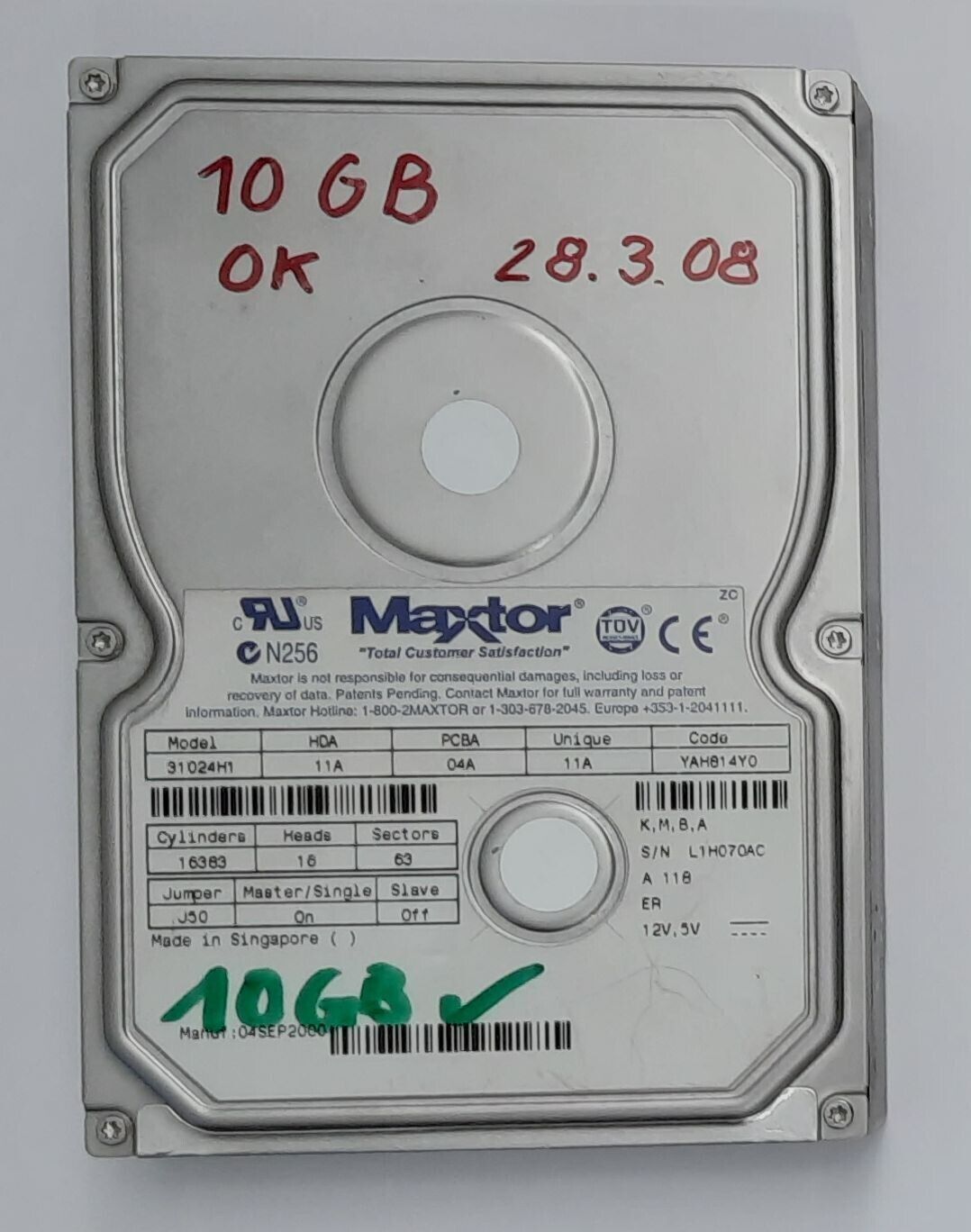 Maxtor 31024H1 IDE (10GB, Retro, 2000) Hard Drive