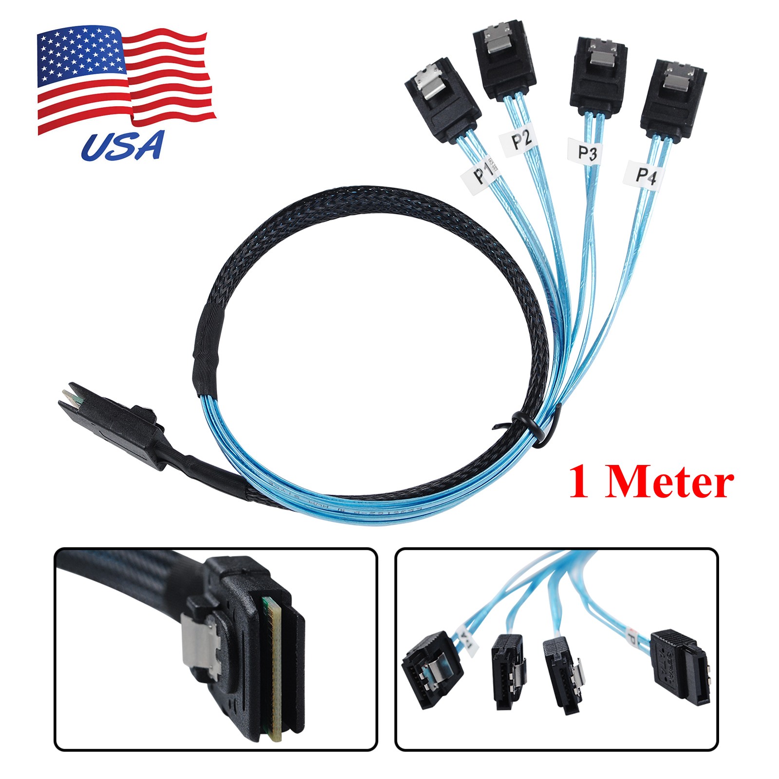Internal Mini SAS SFF-8087 36 Pin to 4x SATA 7Pin Host Reverse Breakout Cable 1M