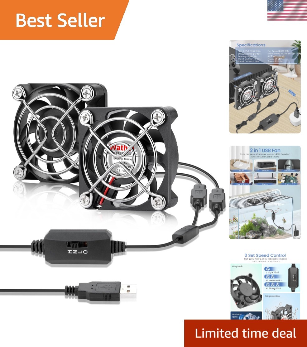 Compact 50mm USB Mini Fan Duo with Adjustable Speeds - Perfect for Devices