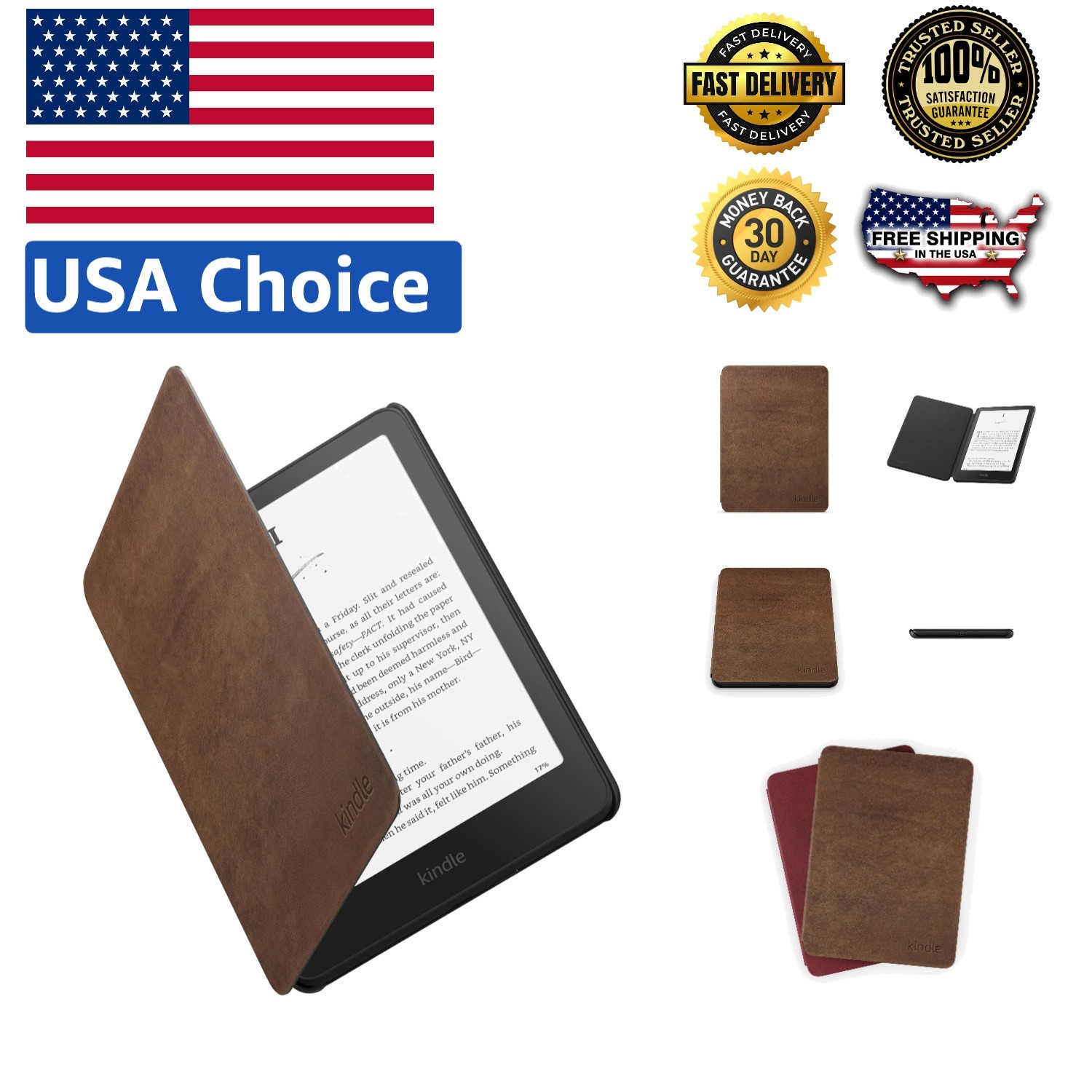 Elegant  Leather Kindle Case – Lightweight, Foldable Protection in Walnut