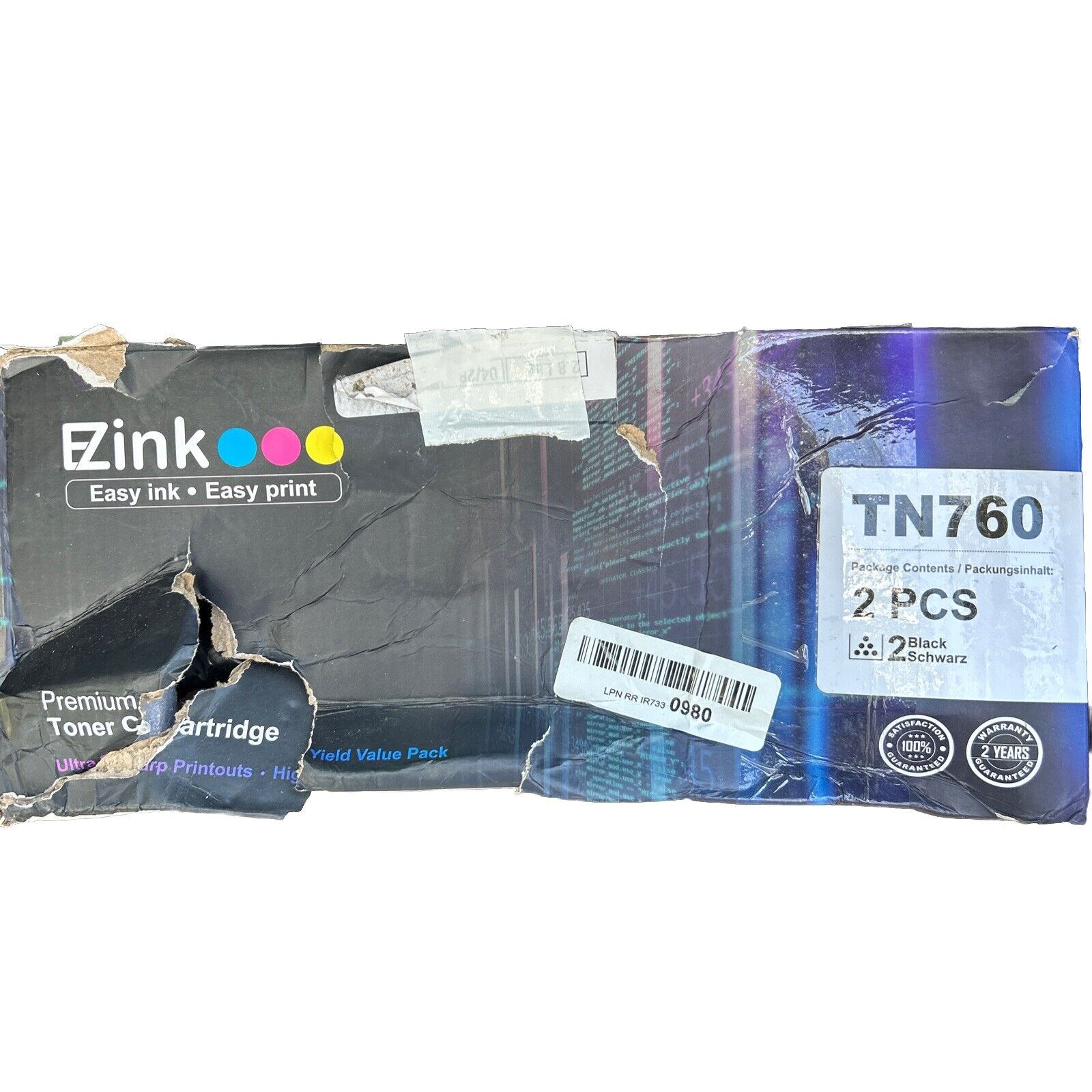 2 PK EZ Ink Toner Cartridge Replacement for Brother TN760 BLACK