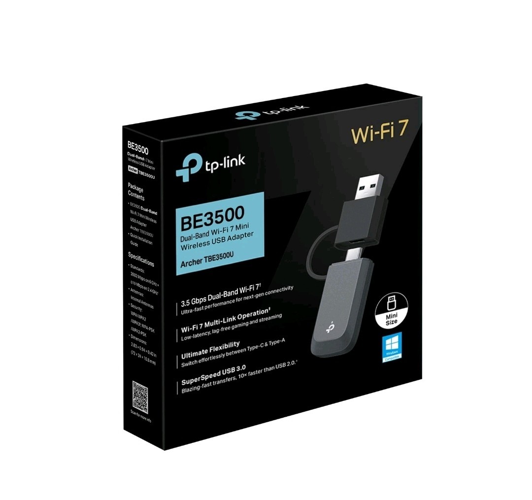 TP-Link BE3500 Wi-Fi 7 Dual-Band Wireless USB Adapter, 2-in-1 USB-C & USB-A,