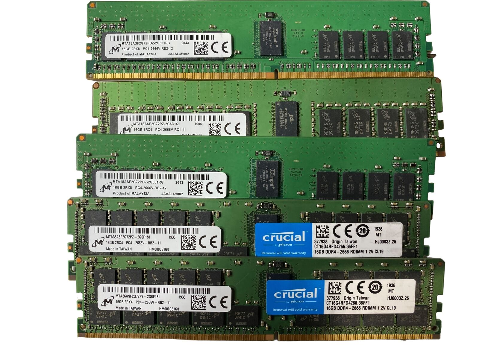 Crucial Micron | 16GB | PC4 2666V | Desktop Ram | Lot of 5