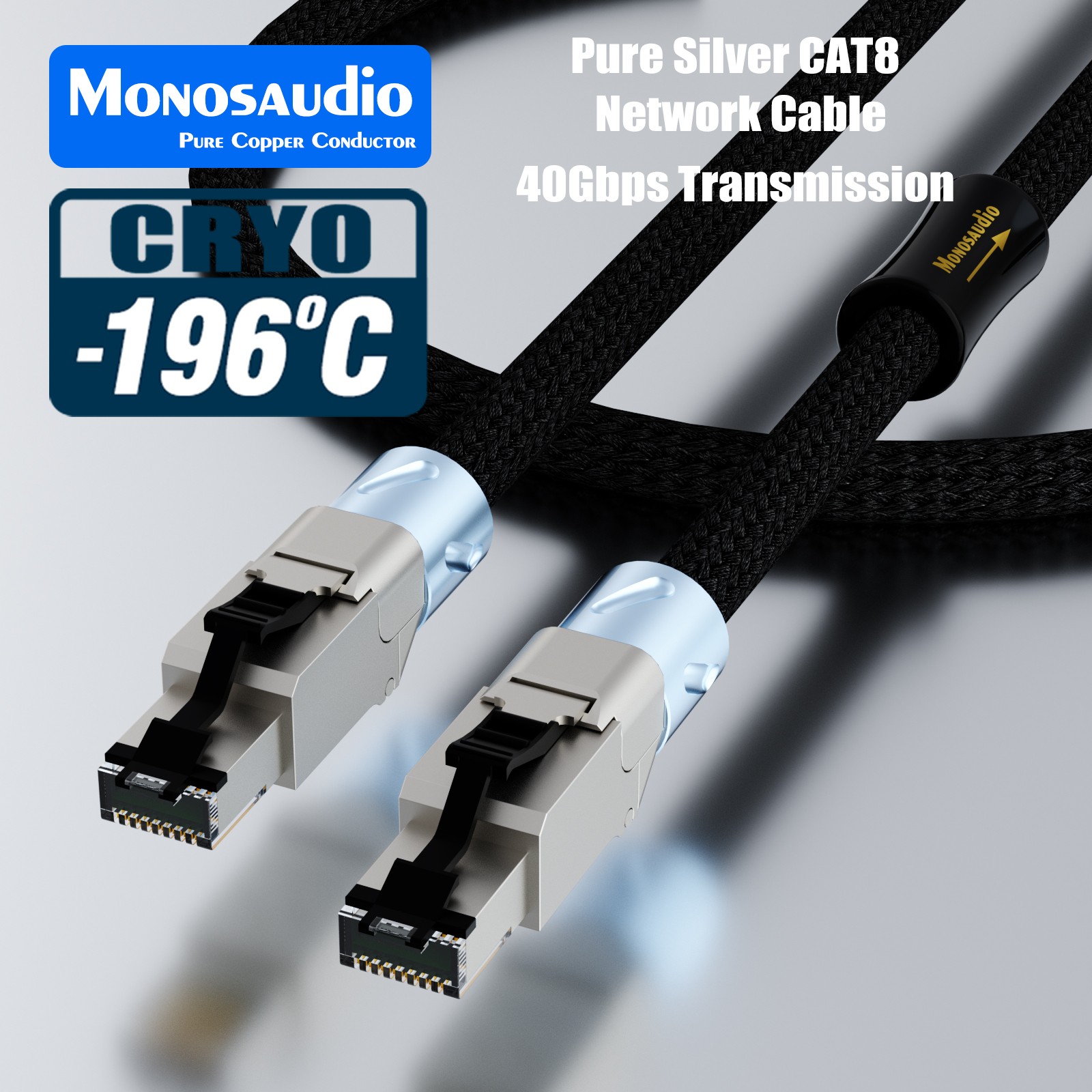 CAT8 4N Sterling Solid Silver - 40Gbps Cryo-Treated Network Cable for Audiophile