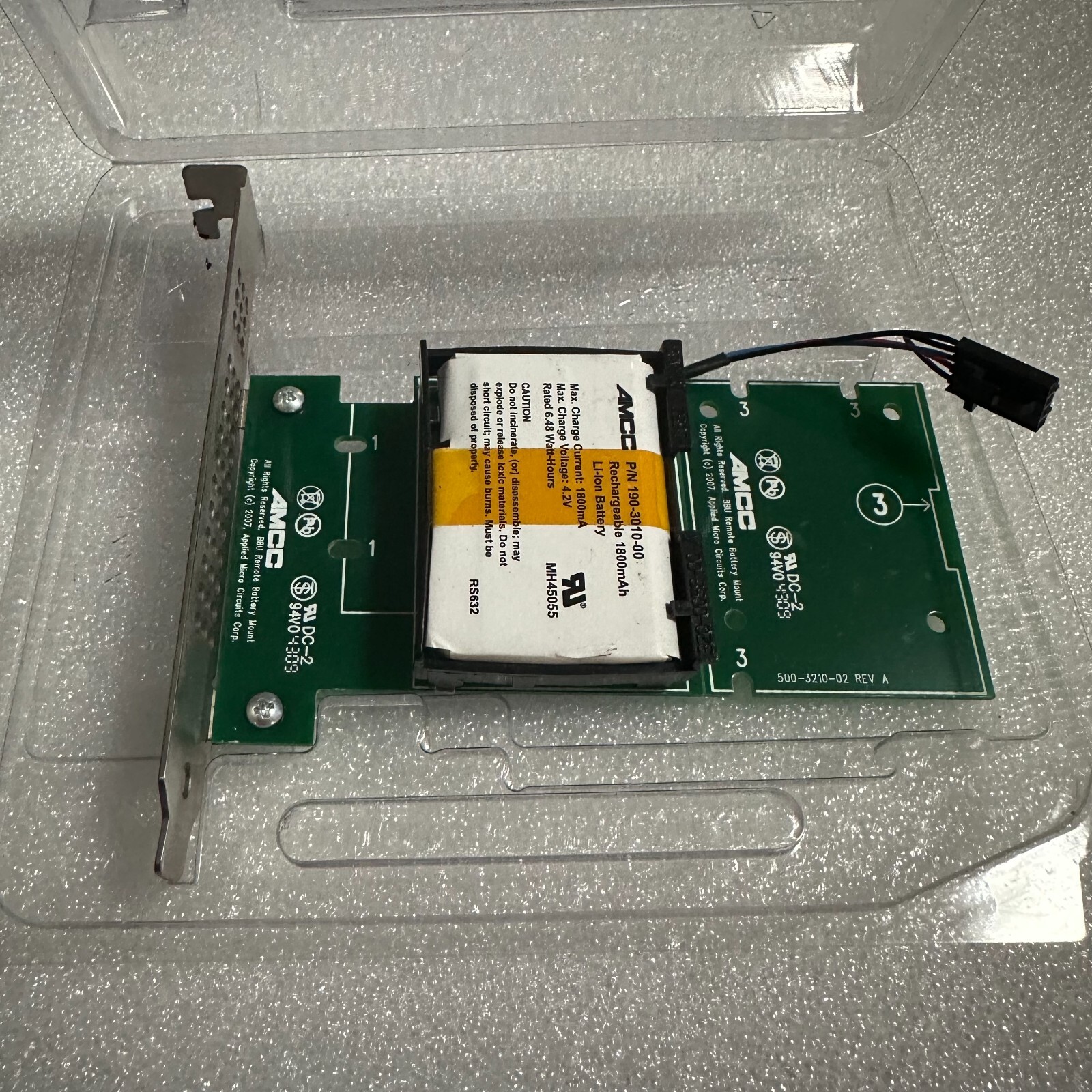 AMCC 3ware 500-3210-02 Bbu Remote Battery Mount P/N 190-3010-00 1800mAh LI-ION
