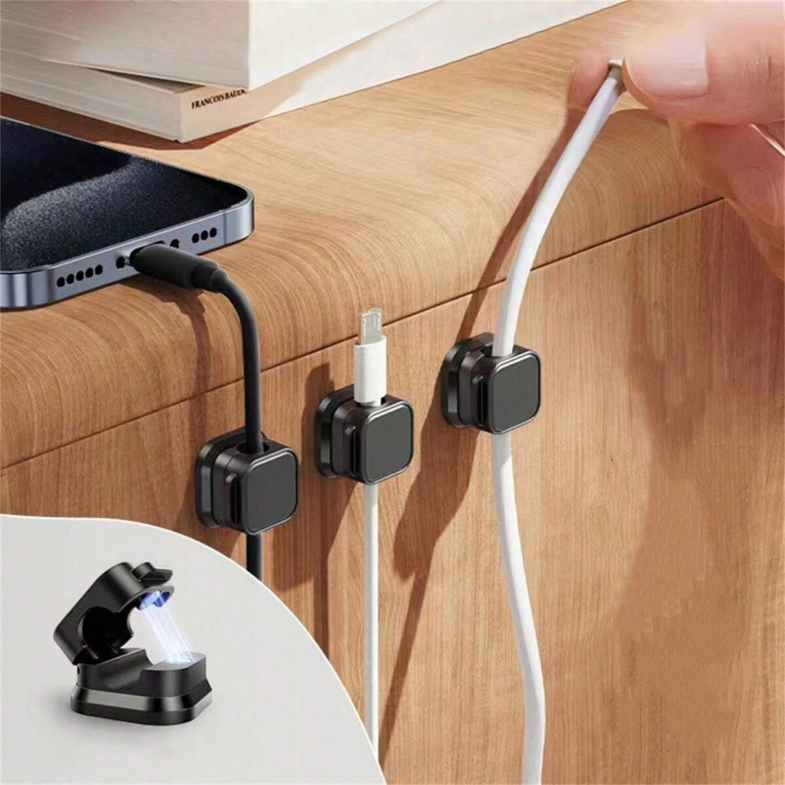 6Pcs Adhesive Magnetic Cable Clamp Wire Cord Holder Organizer Charger Adjustable