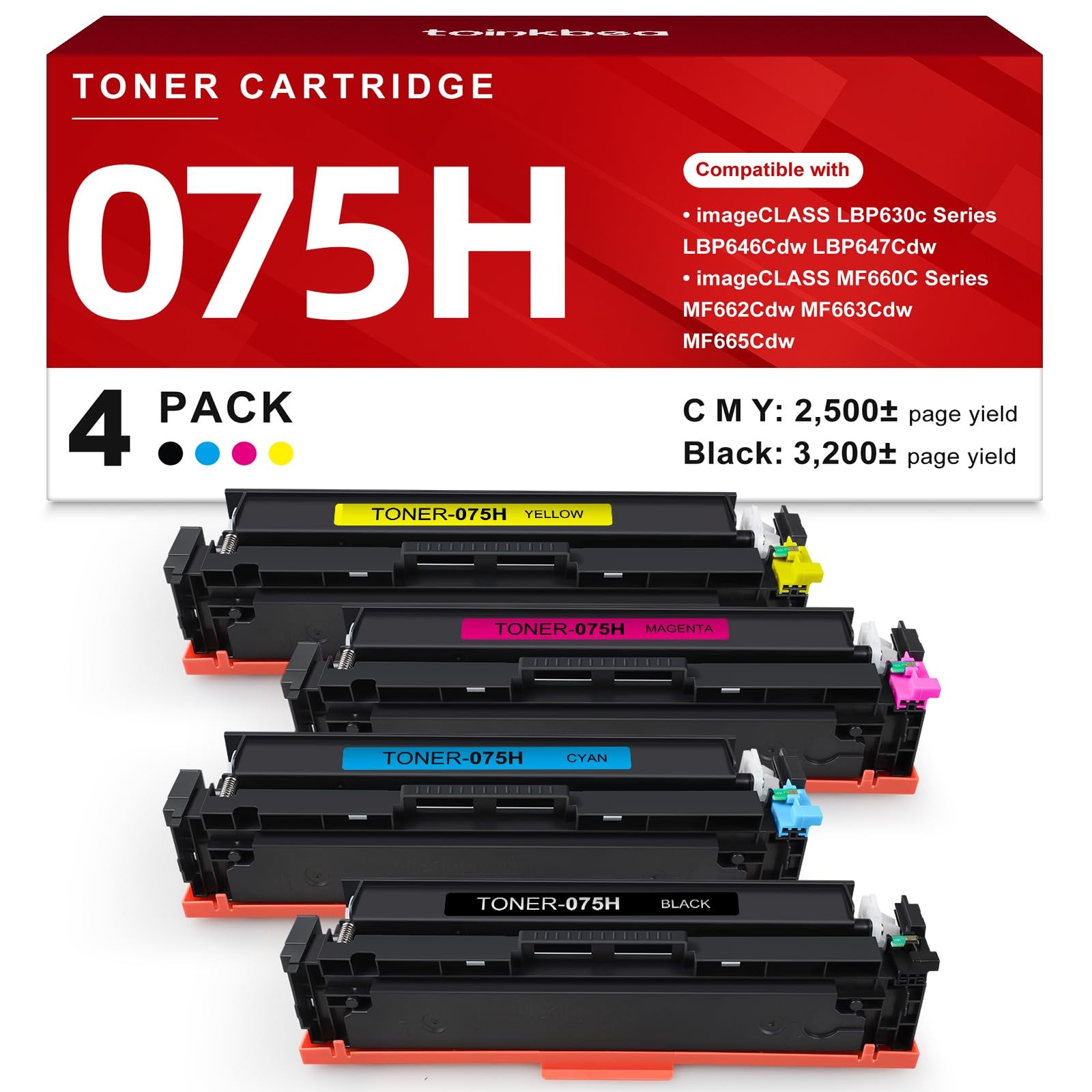 ** NEW Canon 075H / 075 Toner | For Canon ImageCLASS LBP640C / MF660C | 4-Pack