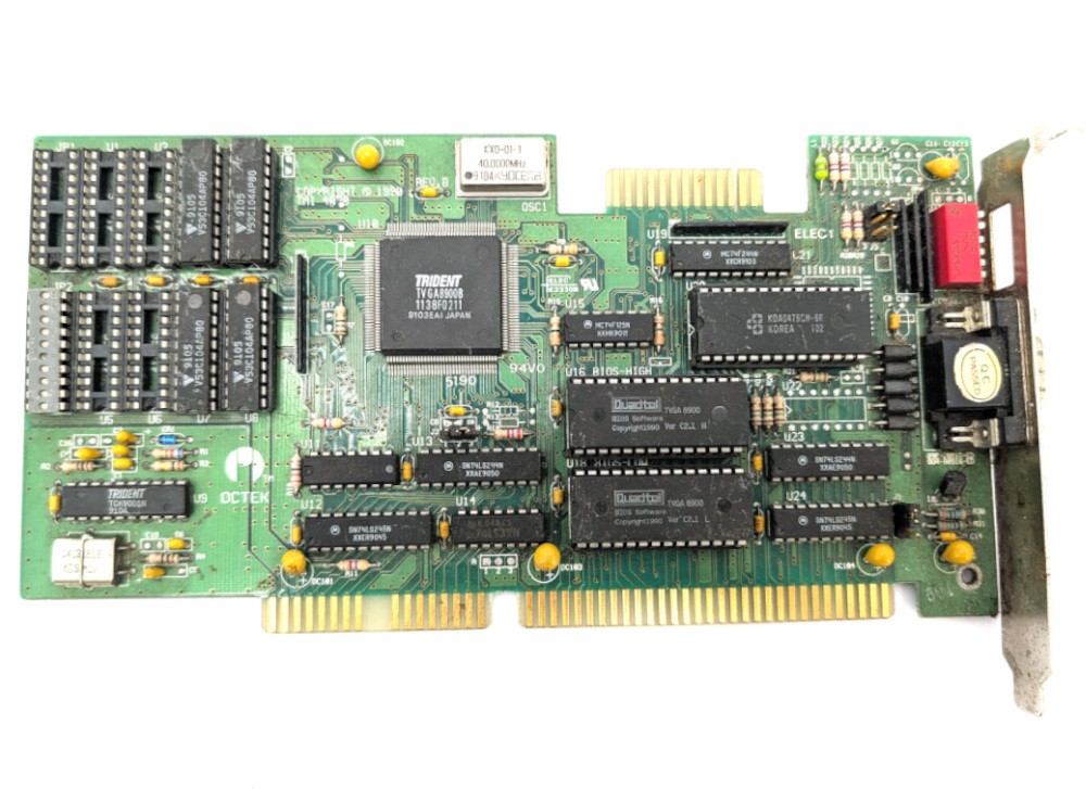 Trident TMI 4820 TVGA8900B Chip VGA ISA 16-Bit Graphics Card 1MB GPU Vintage Card