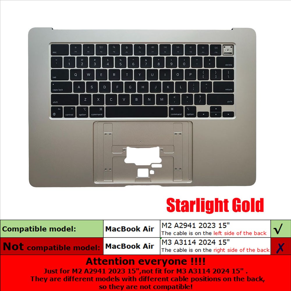 For MacBook Air 15" M2 A2941 2023 Top Case Keyboard Palm Rest Starry Sky Gold