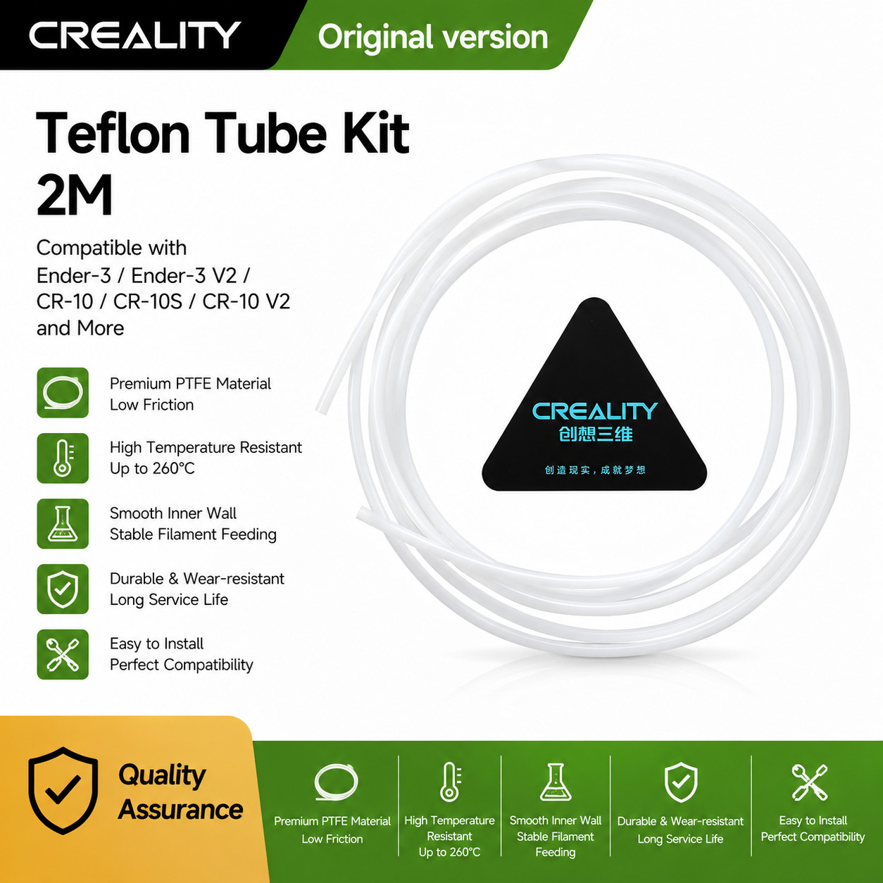 Creality Official Teflon Tube Kit 2M，Compatible with Ender-3，Ender-3 V2，CR-10 Ma
