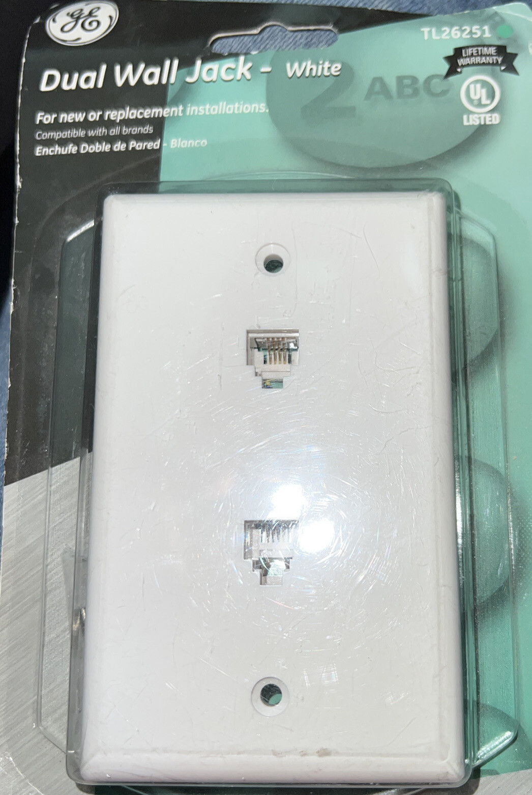 GE Phone Wall Jack RJ11 RJ12 Double Telephone Modular Duplex Jack CAT3