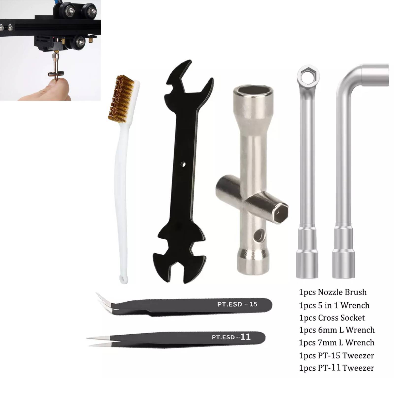 3D Printer Clean Tool Wrench Mini Cross Socket Nozzle Brush for MK8/MK10/M2000