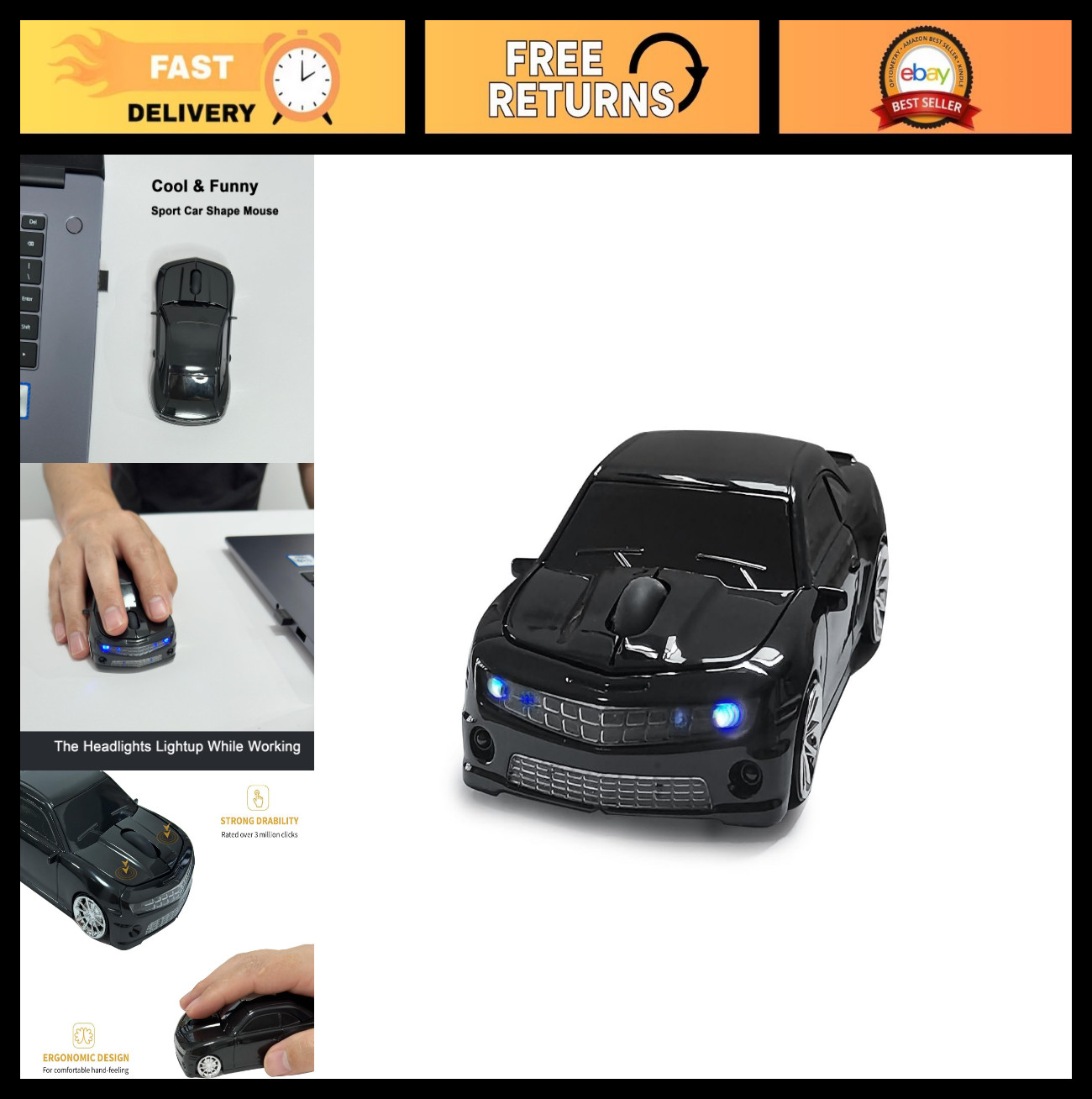 Wireless Sport Car Mouse for Computer - 2.4GHz USB Receiver, Funny Design for La