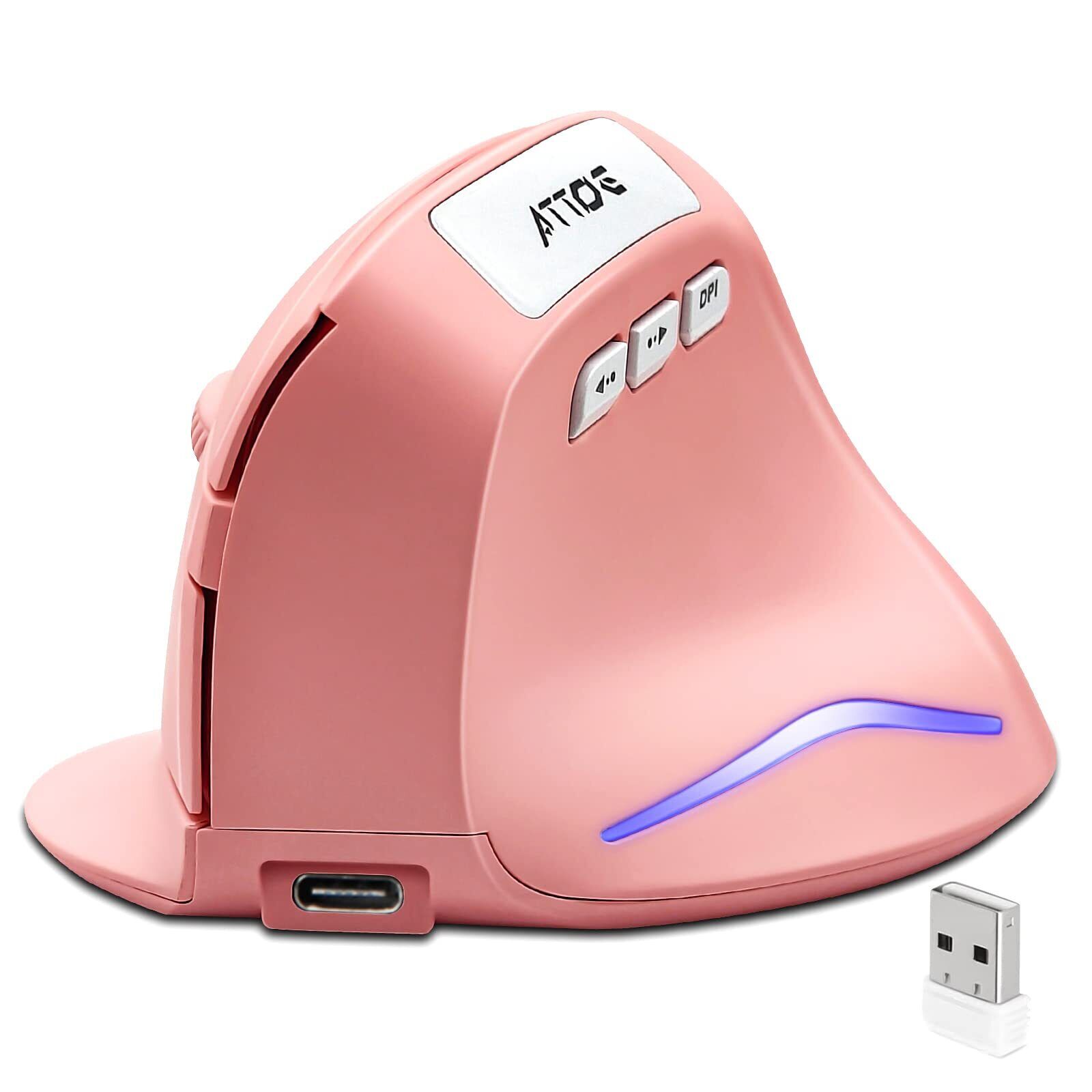 Ergonomic Mouse,2.4G Wireless Vertical Mouse Pink Computer Mouse with 3 Adjus...