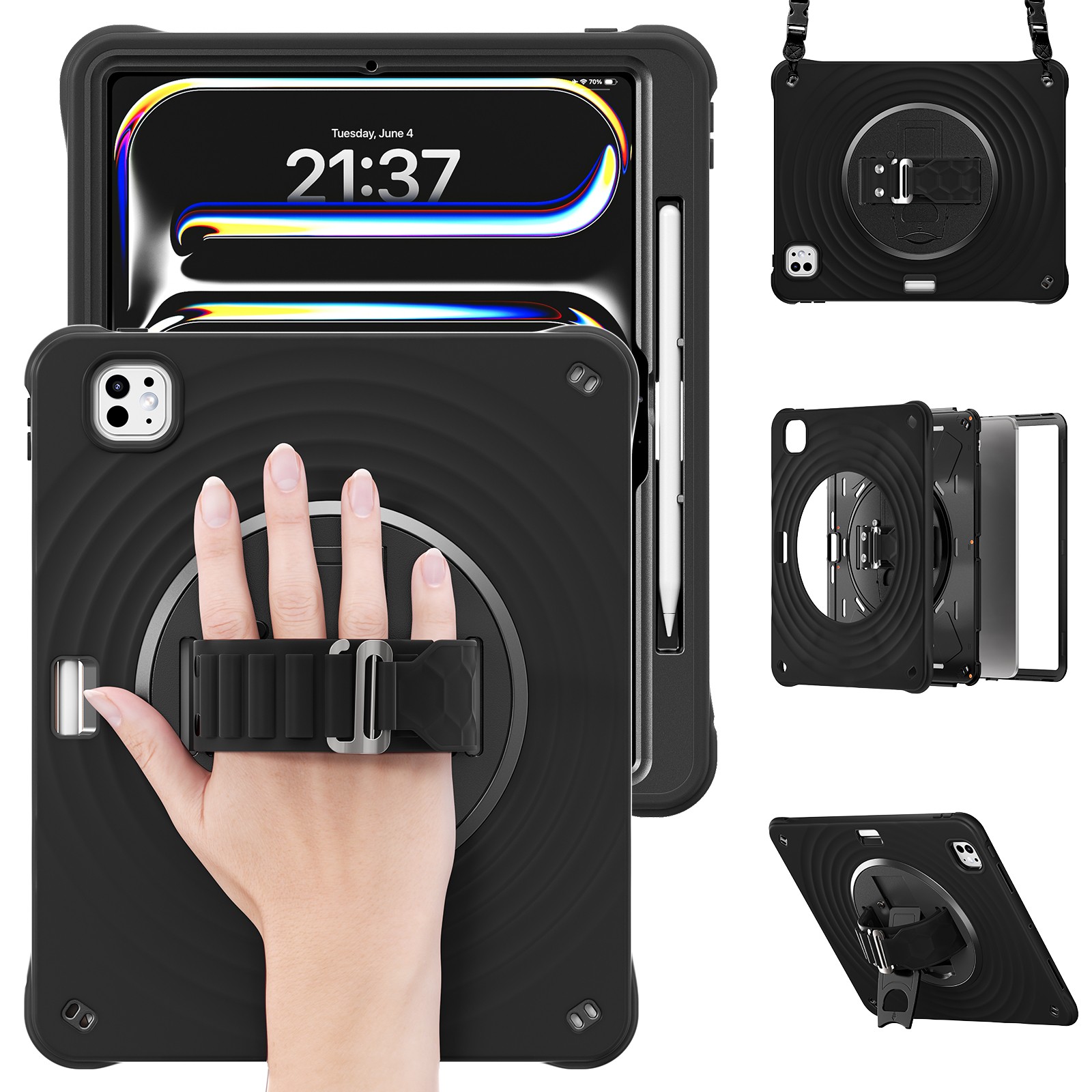Ripple Shockproof Silicone Hand Strap Stand Case Cover for iPad Pro 13" M4 M5