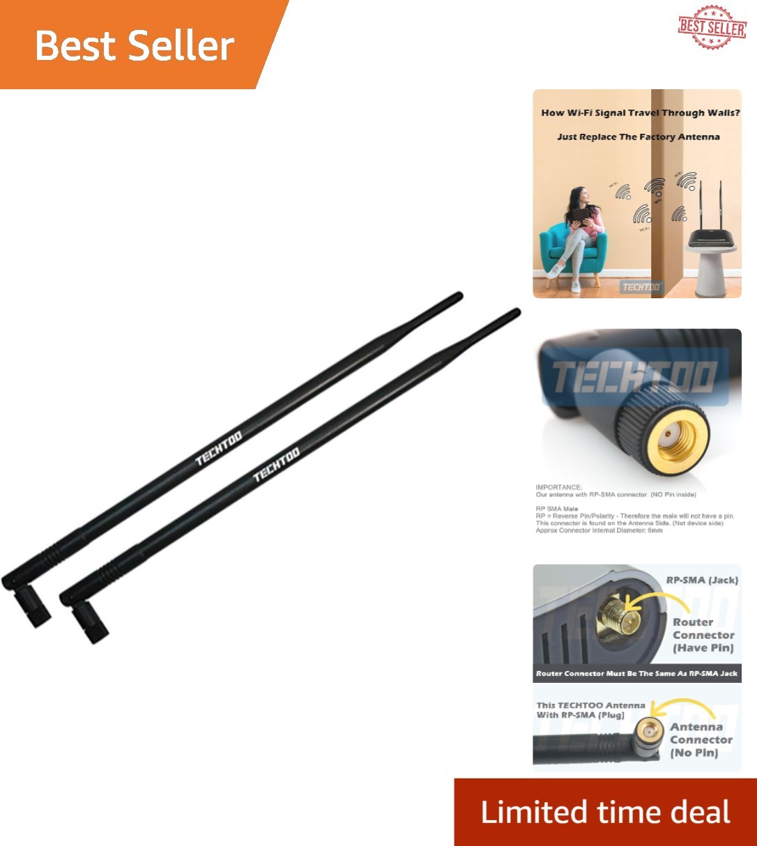 High-Performance 9dBi RP-SMA Wireless Antennas - Perfect for Routers & Cameras