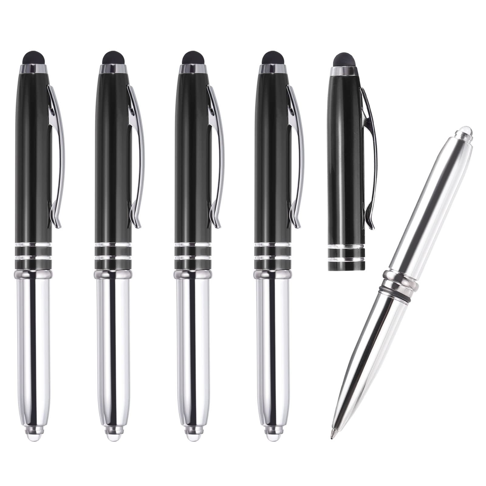 PATIKIL Ballpoint Pen with Stylus Tip and LED 1 Count (Pack of 5), Black 