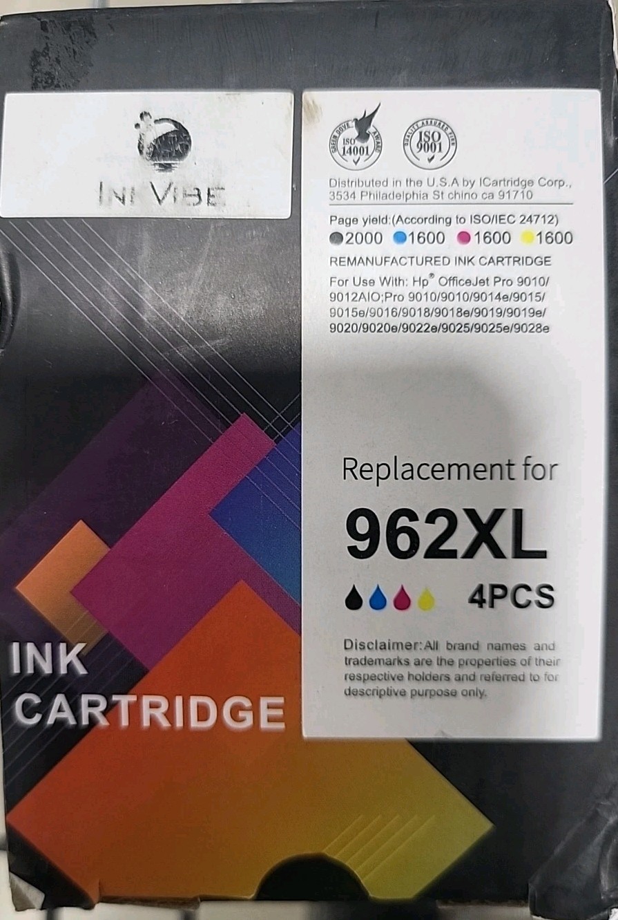 Ink Cartridge, 4 Pieces, Replacement For 962XL, Color And Black