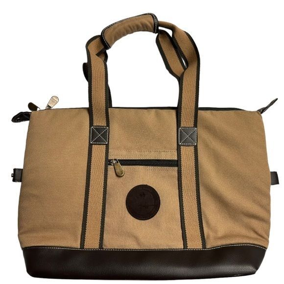 Eddie Bauer Canvas Exterior Plastic Interior Tote 13x14.5x5" Brown Tan