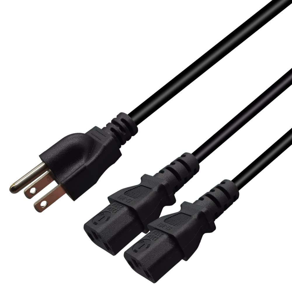 Computer Power Splitter Cord, NEMA 5-15P to 2X C13 Y Splitter Dual IEC Cable ...