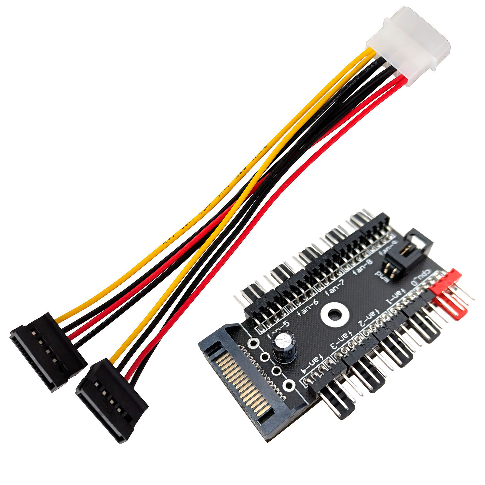 Desktop PC Fan Splitter 4pin 10 Way Adapter Hub SATA Power IDE Y Cable PWM Wire