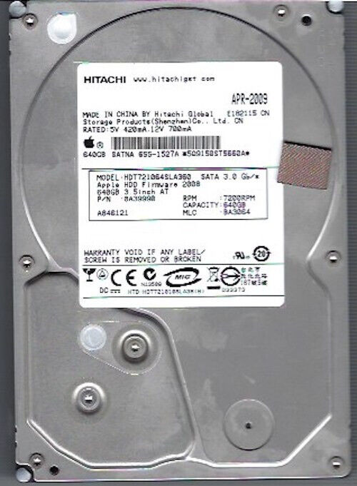 Hitachi HDT721064SLA360 PN:0A39990 MLC:BA3064 Apple#655-1527A 640gb Sata HDD