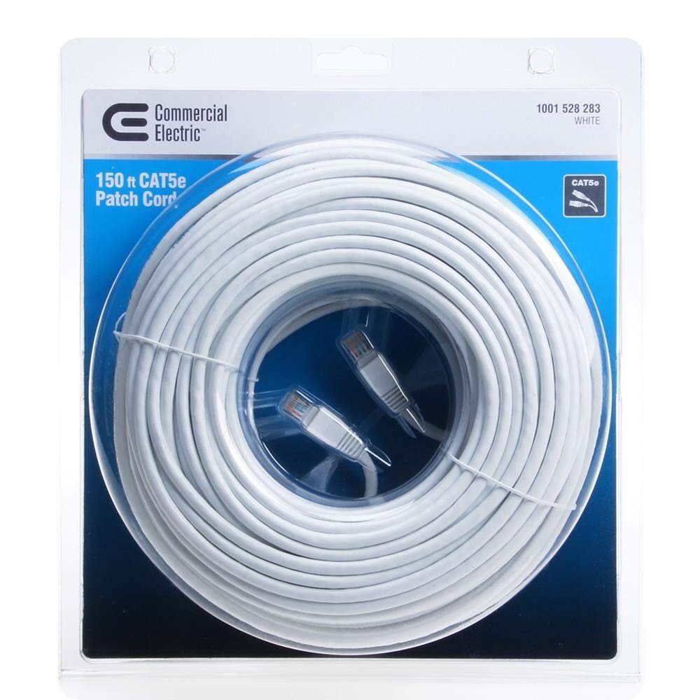 Commercial Electric 150 Feet CAT5e Patch Cord - White High Speed Internet Cable
