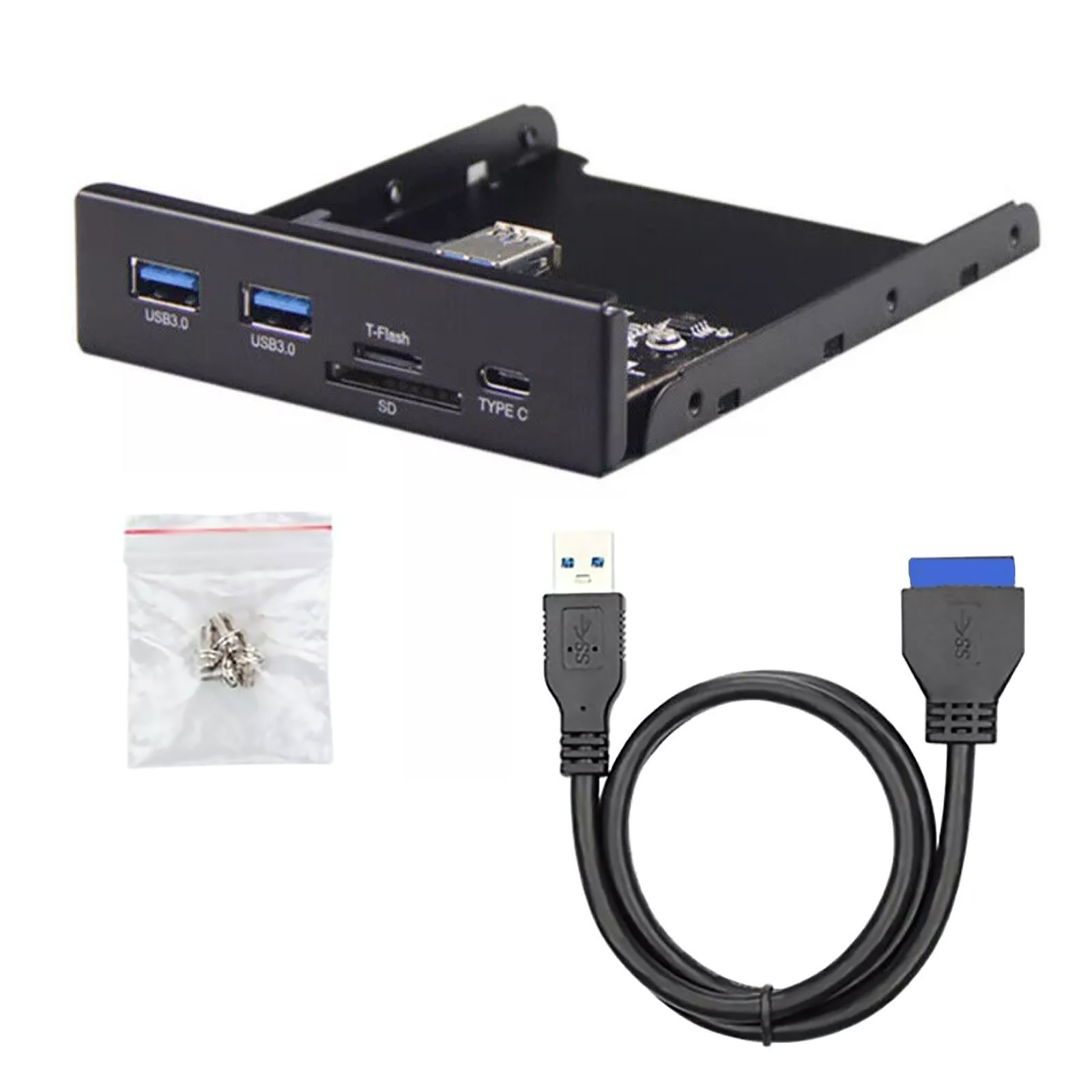 Front Panel 20Pin to 1*Type-C 2*USB 3.0 Type-A 1*Micro SD/TF 5Gbps Plug and Play