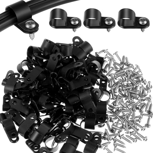  100 Pcs R-Type Cable Clips, 1/2" Wire Cable Clamp, Christmas 1/2inch Black
