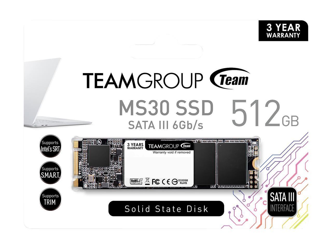 TEAMGROUP MS30 512GB with SLC Cache 3D NAND TLC M.2 2280 SATA III 6Gb/s Internal