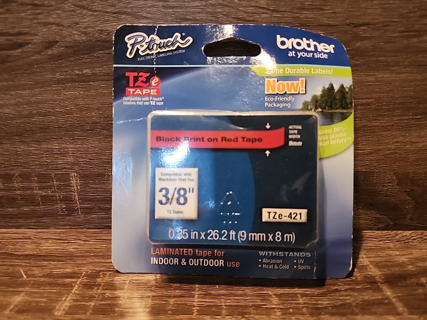 Brother TZe421 9mm 3/8" black on red P-touch TZ tape PT P750W E500 H500 H500LI