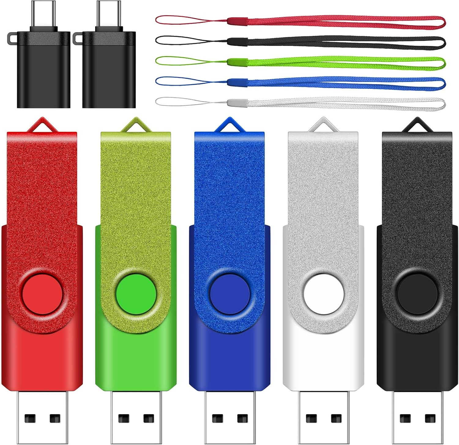 8GB Flash Drive with Type C Adapter,  5 Pack USB 2.0 Thumb Drives