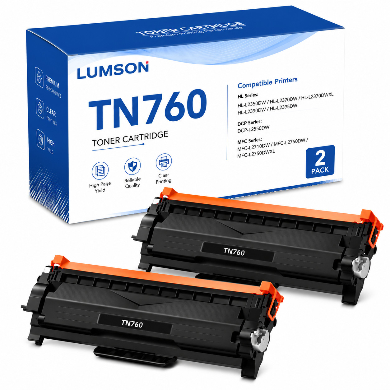 2PK TN760 High Yeild Toner Cartridge for Brother DCP-L2550DW MFC-L2730DW
