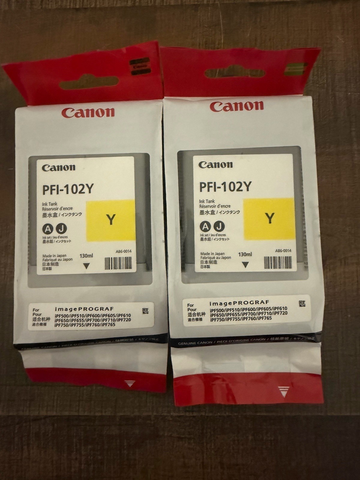 2-Pack Genuine Canon PFI-102Y Yellow 130ml Ink Tanks New Sealed Expired