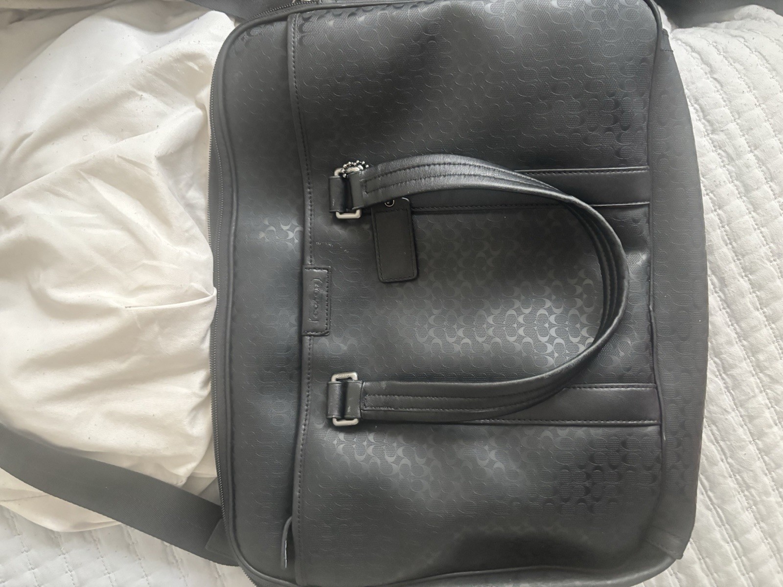 Coach Men's Business Bag Micro Signature Black PVC Razor Messenger Laptop Bag
