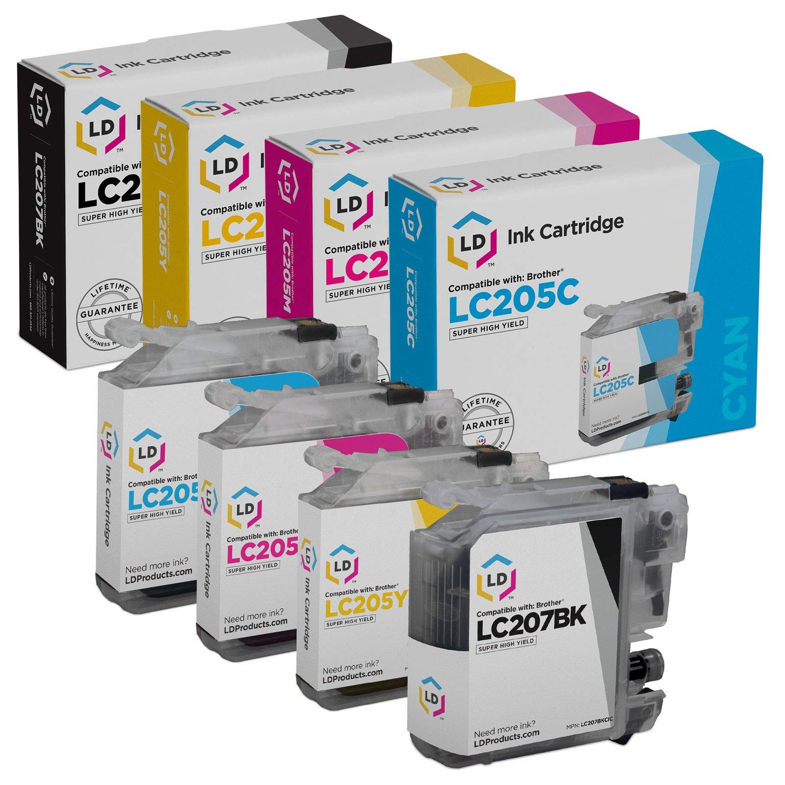 LD 4 Pack LC207 and LC205 Comp HY Black & Color Ink Set for Brother